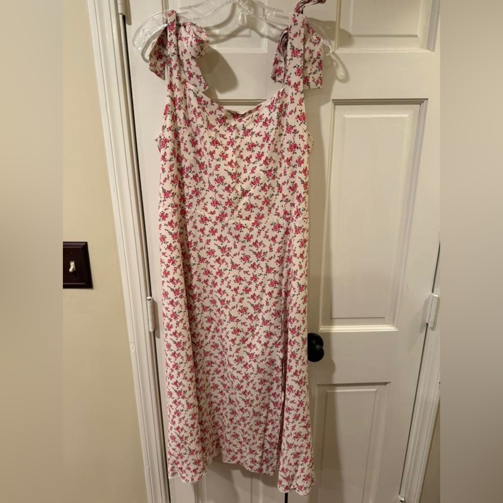 Sezane Pink Floral Midi Dress with Tie Straps - Picture 3 of 6